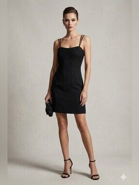 Vintage 90s Y2K Little Black Dress With Corded Lace Detail